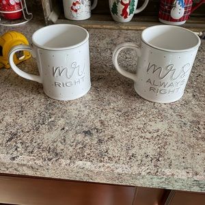 New, never used Mr Right & Mrs Always Right mugs